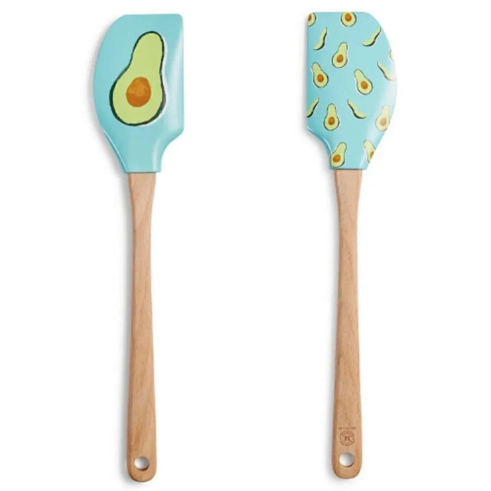 Martha Stewart Avocado Silicone Spatulas Set of 2 NWT Beechwood Handles Utensils